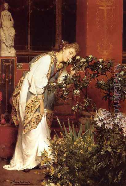 In the Peristyle Oil Painting - Sir Lawrence Alma-Tadema