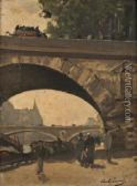 Les Ponts De Paris Oil Painting - Paul Lecomte