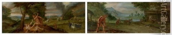 Cain Et Abel Et Allegorie De L'hiver (pair) Oil Painting - Frans Boels