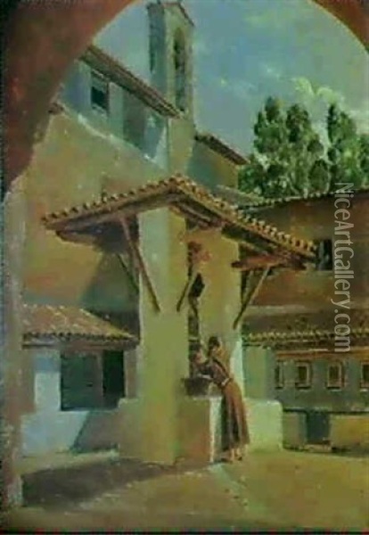 Klostergard Med Munk, Subiaco, Italien Oil Painting - Wilhelm Nicolai Marstrand
