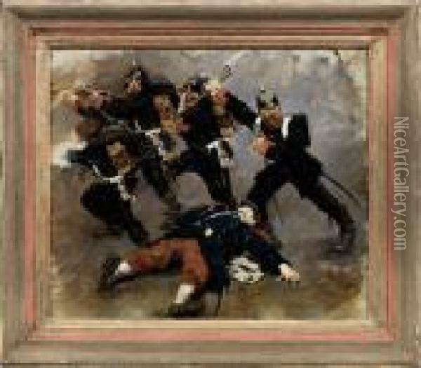 Vorwarts Sturmendepreusen Mit Gefallenen Franzosen Im Deutsch-franzosischen Krieg1870/71 Oil Painting - Anton Alexander von Werner