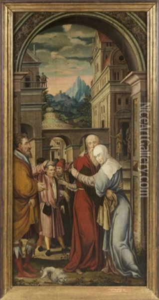 Sainte Anne Et Saint Joachim A La Porte Doree Oil Painting - Hans Leonhard Schaeufelein