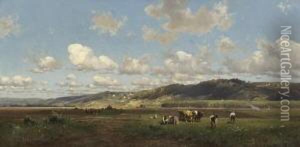 Sommerlandschaft Mit Bauern Auf
 Den Feldern. Oil Painting - Eduard Ii Schleich