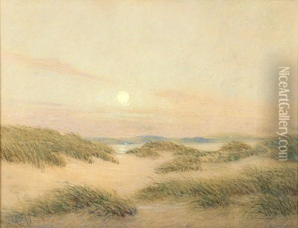 Moonlight On The Sand Dunes, Norfolk Coast, Blakeney Point Oil Painting - Laurenceactive G Linnell