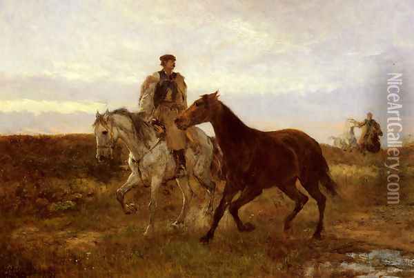 Leading the Horses Home at Sunset Oil Painting - Mihaly Munkacsy