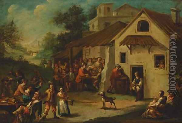 Peasants outside a tavern Oil Painting - Paolo Monaldi