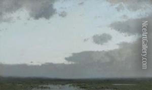 Evening: A Moonlit Polder Landscape Oil Painting - Cornelis Kuypers