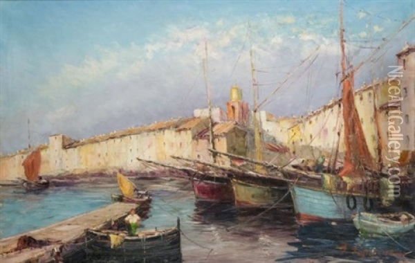 Le Port De Saint-tropez Oil Painting - Georgi Alexandrovich Lapchine
