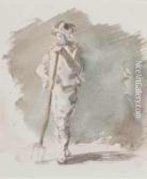 Study Of A Farm Labourer Oil Painting - Louisa Anne, Marchioness of Waterford