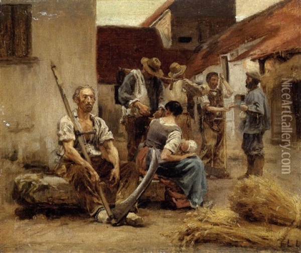 La Paye Des Moissoneurs (study) Oil Painting - Leon Augustin L'Hermitte