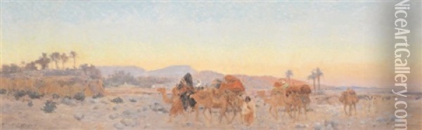 Caravane Oil Painting - Eugene F. A. Deshayes