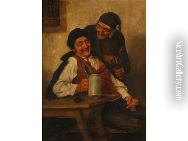 Two Old Men Drinking In A Tavern Oil Painting - Heinrich A. Weber