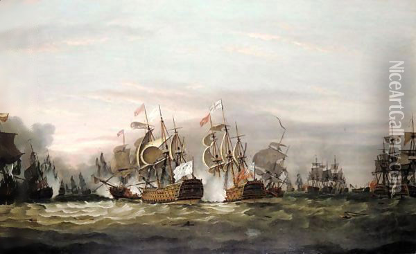 The French flagship under attack at the battle Oil Painting - Thomas Luny