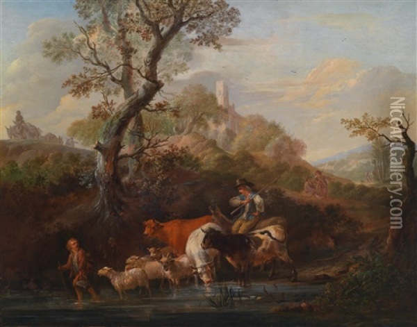 Hirten In Idyllischer Landschaft Oil Painting - Franciscus Xavery