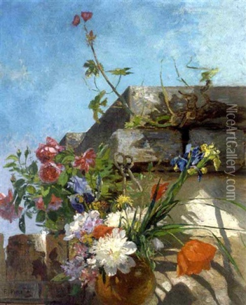Summer Blooms In A Hanging Vase Oil Painting - Eugene Petit