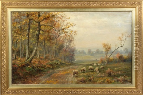 Landscape With Sheep Oil Painting - Jonathan Bradley Morse