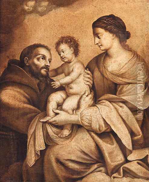 The Madonna and Child with Saint Francis - en grisaille Oil Painting - Carlo Maratta or Maratti