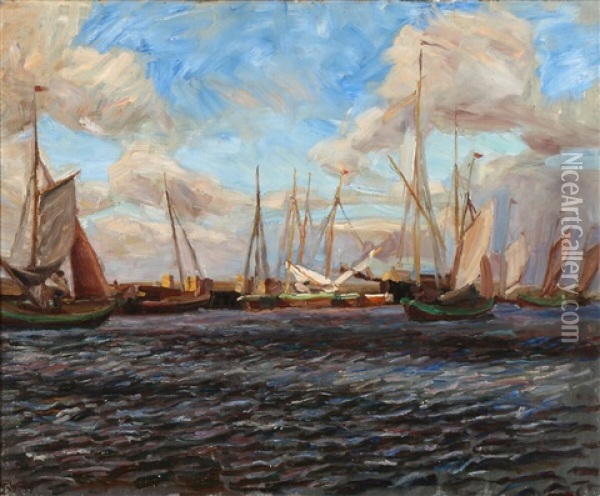 Harbour View From The South Of Funen Oil Painting - Fritz Syberg