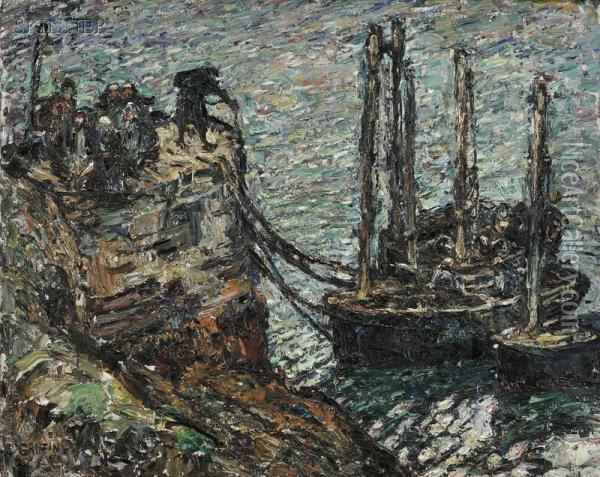Finistere-breton Fishing Boats Oil Painting - Walter Parson Shaw Griffin