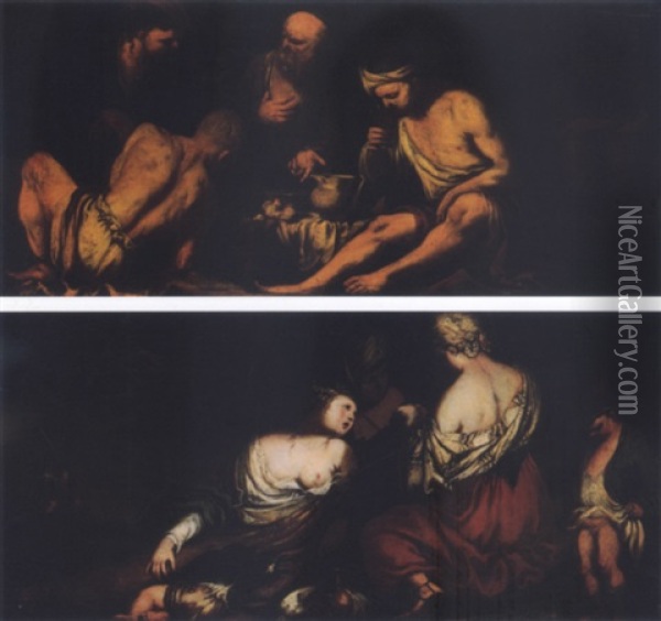 Peasants Eating Oil Painting - Antonio Carneo
