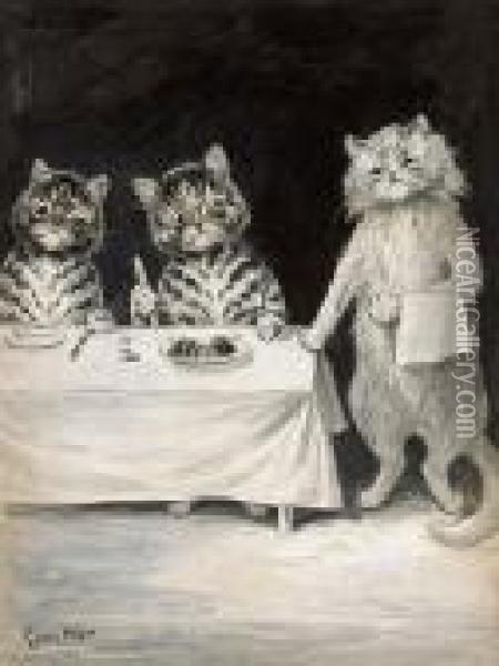 The Waiter Oil Painting - Louis William Wain