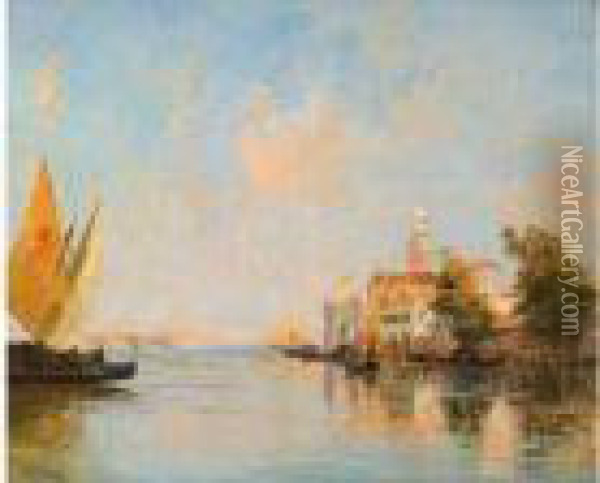 La Lagune A Venise. Oil Painting - Raymond Allegre