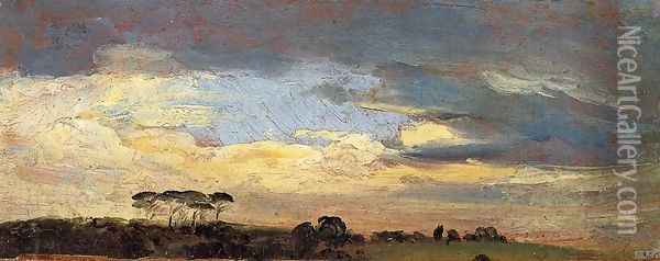 Hilltop with Pines, Evening Light Oil Painting - Francois-Marius Granet