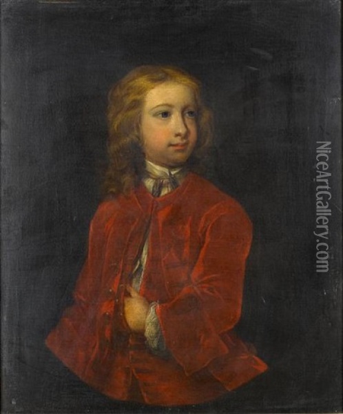 Portrait Of A Young Boy Of The Gore Family Half-length, In A Red Coat And Waistcoat Oil Painting - Charles Jervas