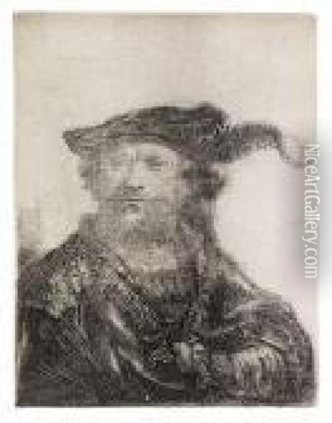 Self Portrait In A Velvet Cap And Plume Oil Painting - Rembrandt Van Rijn
