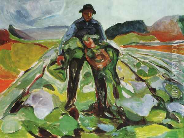 Man in a field of cabbages 1916 Oil Painting - Edvard Munch