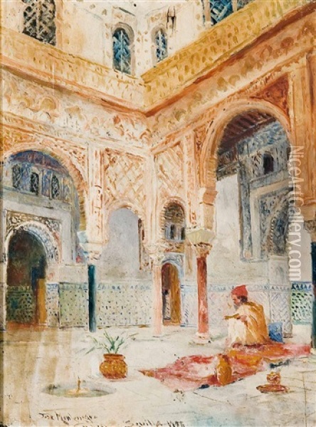 Interior De Los Alcazares De Sevilla Oil Painting - Jose Montenegro Cappell