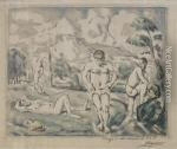 Les Baigneurs (large Plate) (v. 1157; D. 1) Oil Painting - Paul Cezanne
