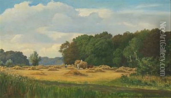 Harvest Scenery Oil Painting - Viggo Pedersen