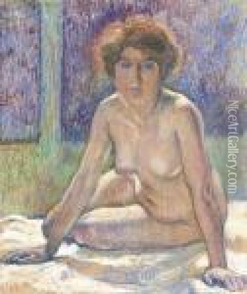 Nu Assis S'appuyant Sur Les Mains Oil Painting - Theo van Rysselberghe