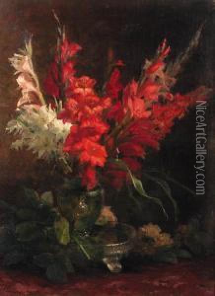 A Still Life With Gladioli And Roses Oil Painting - Geraldine Jacoba Van De Sande Bakhuyzen
