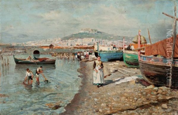 Pescatori Al Porto Oil Painting - Attilio Pratella
