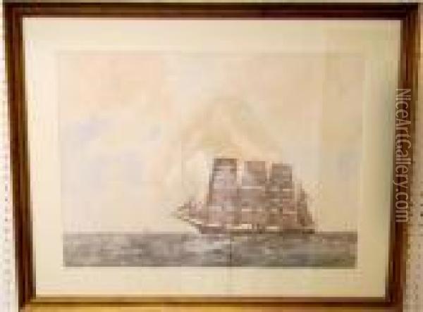 Masted Ship Oil Painting - Arthur John Trevor Briscoe