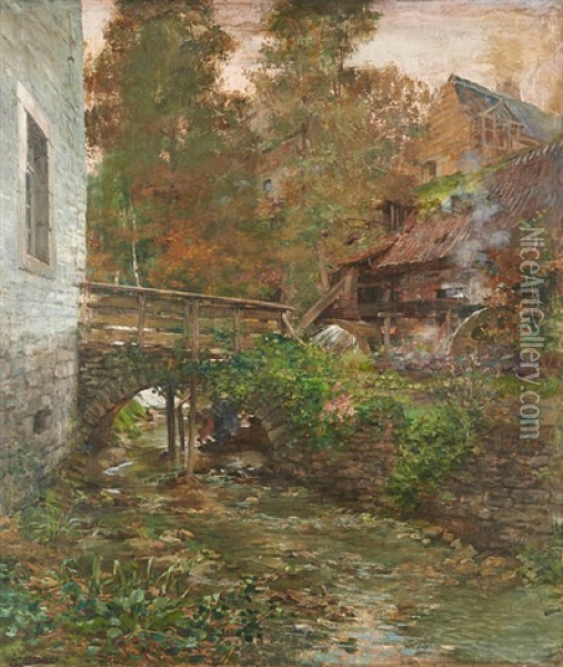 Lavandiere Sous Le Pont Oil Painting - Lievin Herremans
