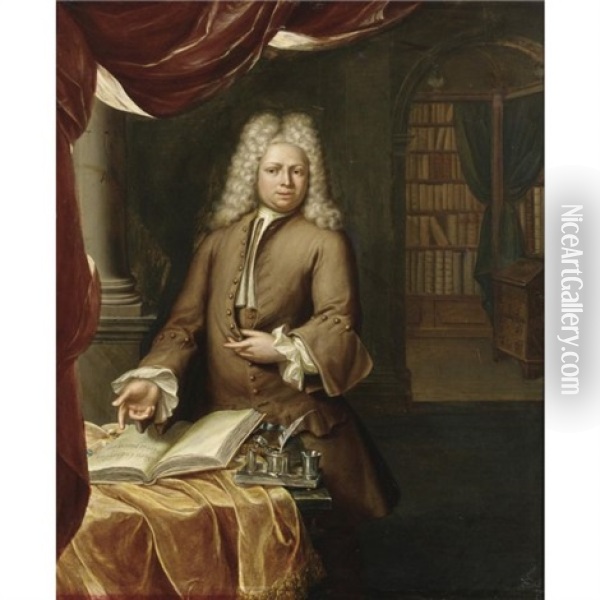 Portrait Of A Gentleman In His Study Oil Painting - Herman van der Myn