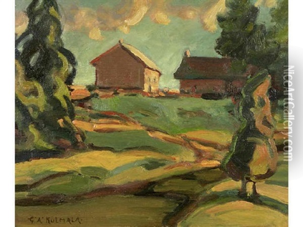 Farm Buildings Through Trees Oil Painting - George Arthur Kulmala