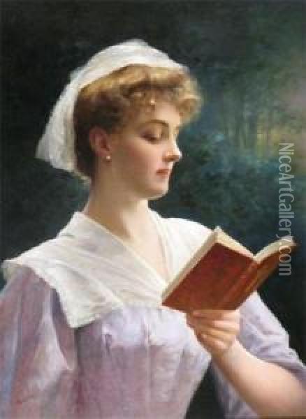 A Young Beauty Reading Her Prayerbook Oil Painting - Emile Vernon