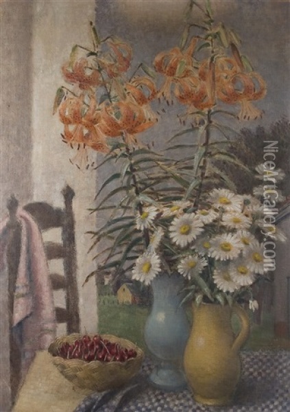Flower Stil Life With Cherries Oil Painting - Adolf De Haer