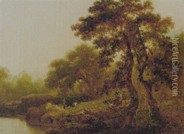 Two Figures By The River's Edge At Evening Oil Painting - James Arthur O'Connor