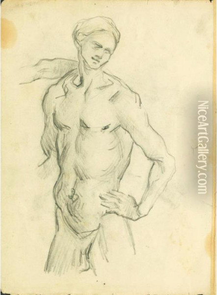 After Luca Signorelli, Male Nude - Recto After Eugene Delacroix: Sardanapalus - Verso Oil Painting - Paul Cezanne