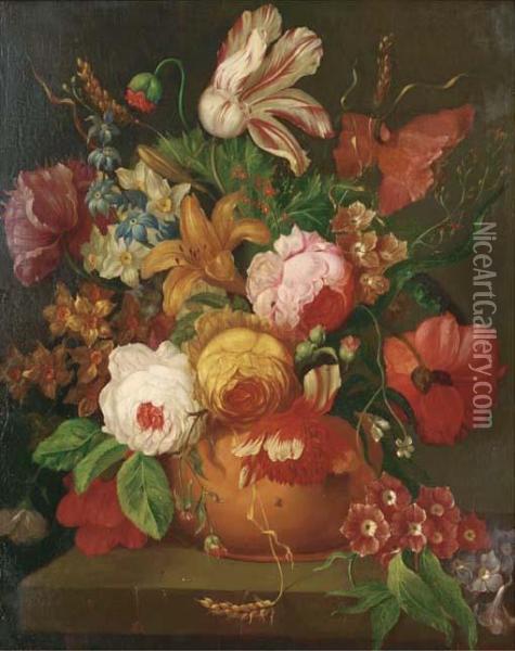 A Parrot Tulip Oil Painting - Jan Van Huysum
