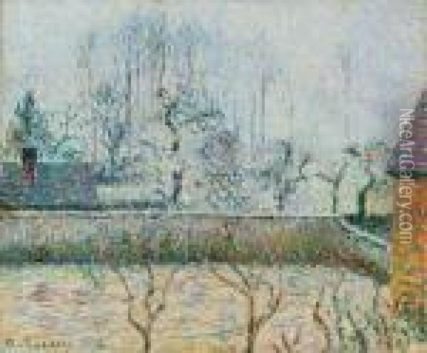 Paysage Avec Maisons Et Mur De Cloture, Givre Et Brume, Eragny Oil Painting - Camille Pissarro