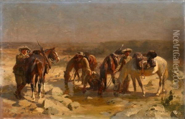 Patrouille In Deutsch Sudwest-afrika Oil Painting - Max Joseph Pitzner