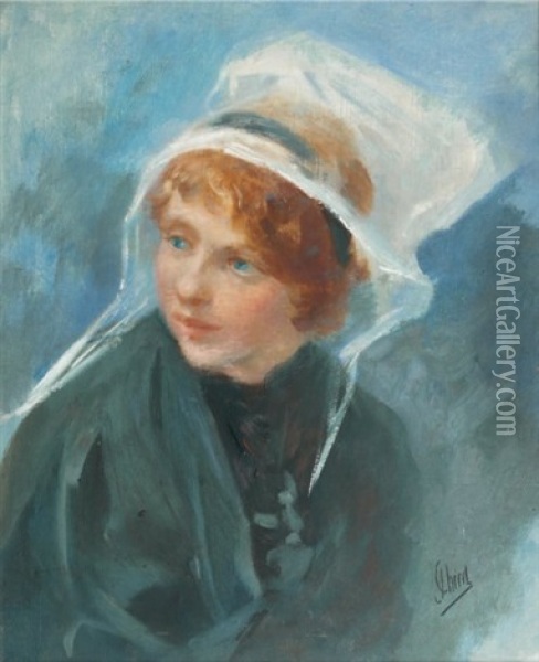 Portrait De Jeune Femme A La Coiffe, La Bretonne Oil Painting - Jules Cheret