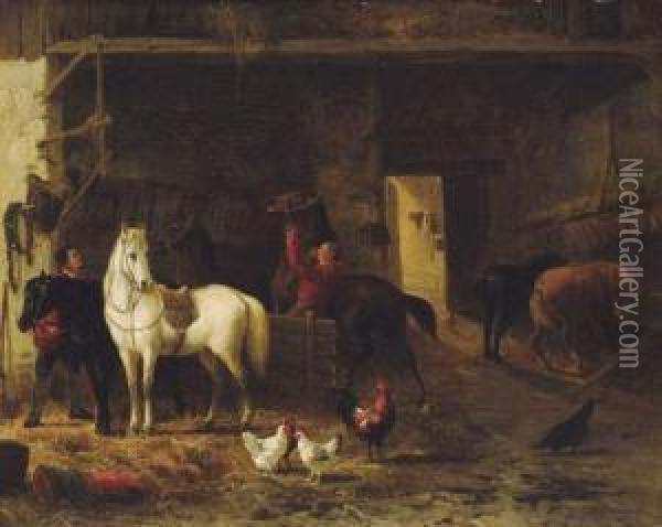 Paardenstalinterieur Oil Painting - Jozef Jodocus Moerenhout
