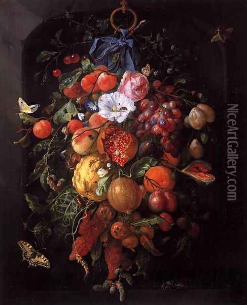 Festoon of Fruit and Flowers 2 Oil Painting - Jan Davidsz. De Heem